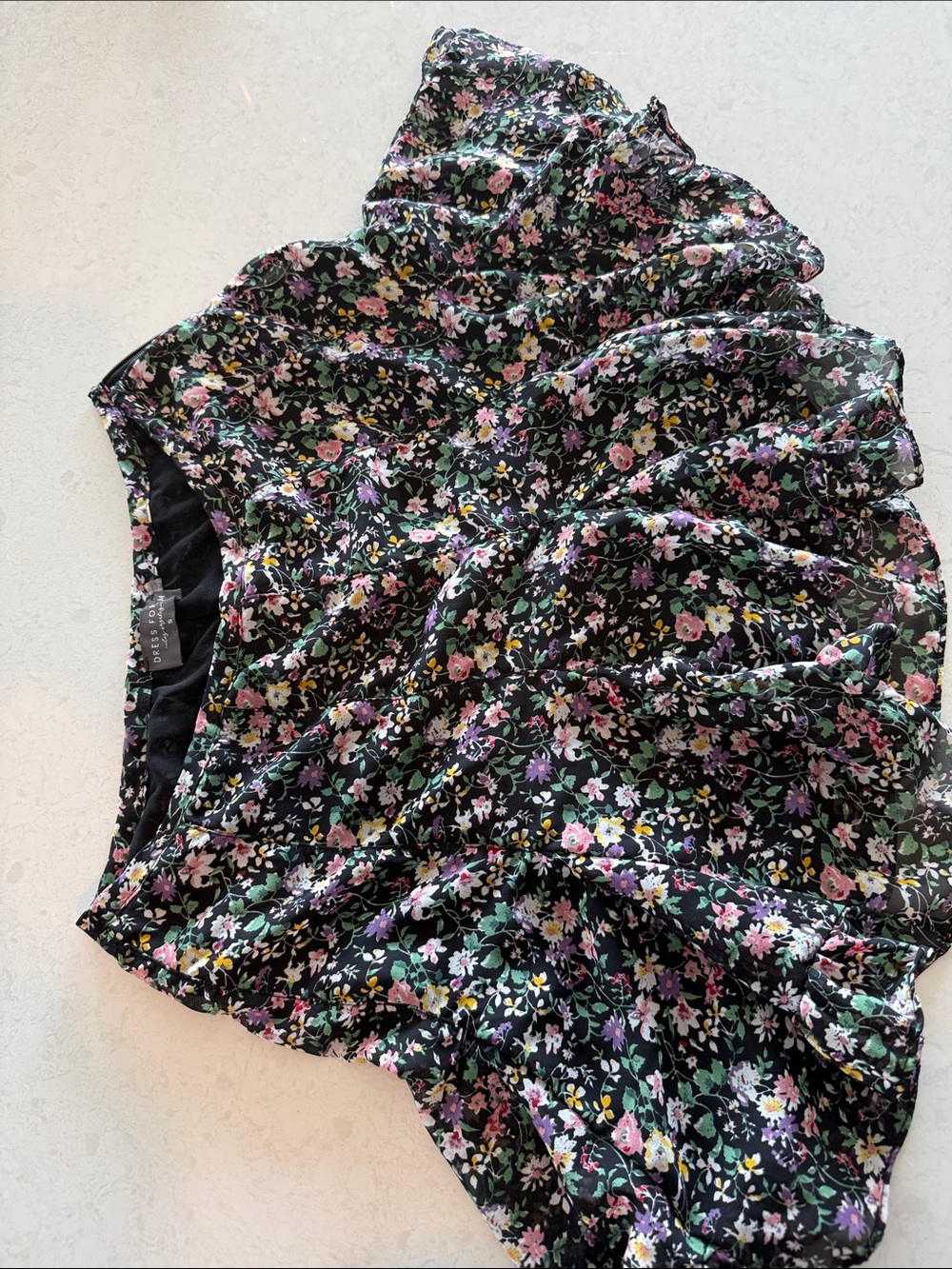 Dress Forum Black Floral Circle Skirt with Pink, Purple & Yellow Blooms